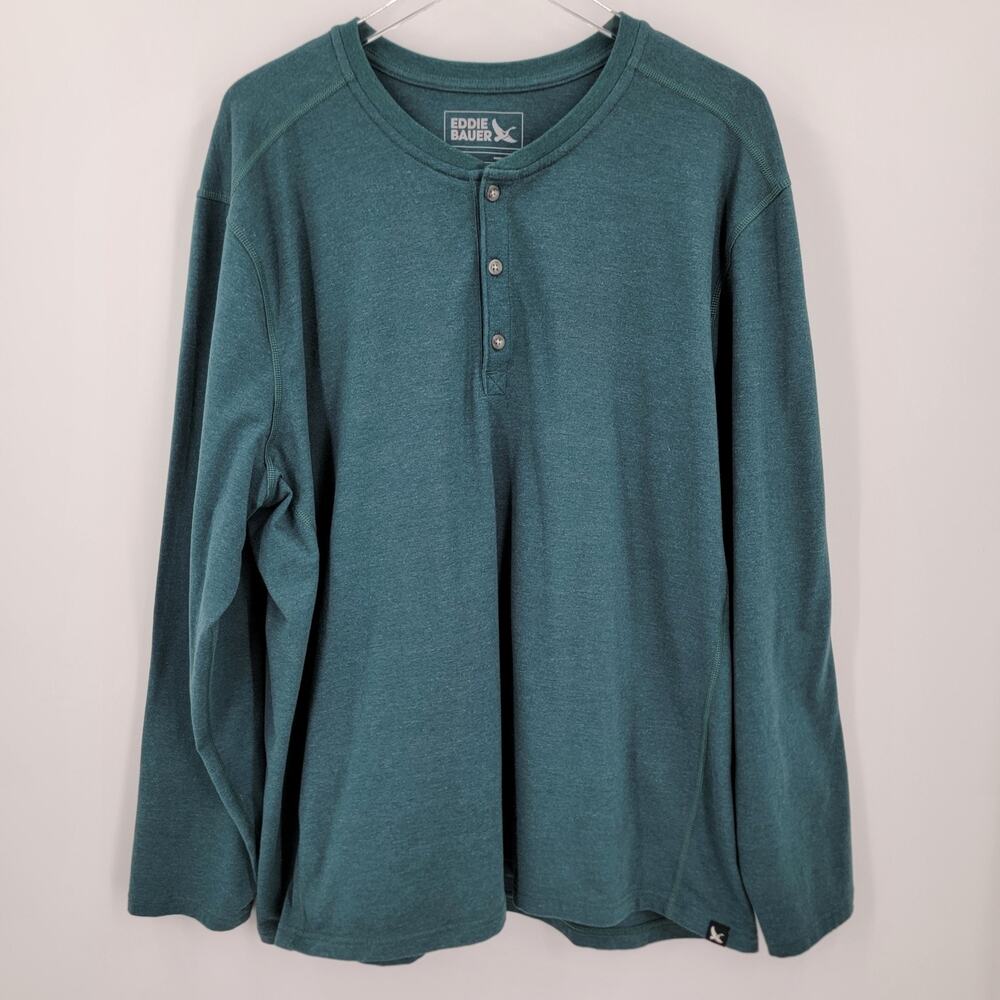 Eddie Bauer Henley T Shirt Mens 2XL Green Long Sleeve